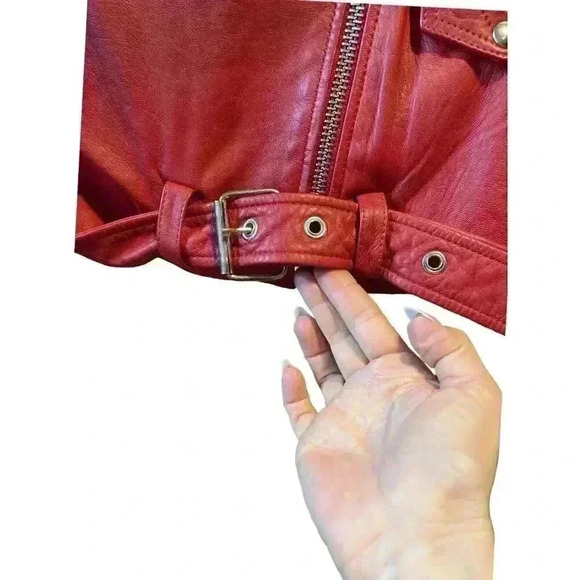 VEDA Baby Jane Leather Moto Jacket Red Size Small - Picture 8 of 14